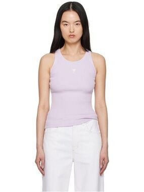 Ami Lilac Cotton Rib Ami De Coeur Embroidered Logo Tank Top Size Large